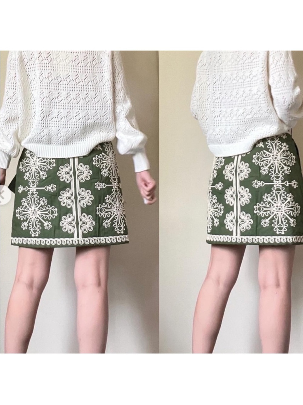 Sézane Leandra Embroidered Wrap Mini Skirt Green Cream Parisian 38921 - Picture 5 of 15